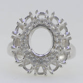 Sterling Silver Semi Mount Ring Setting Oval OV 10x8mm Halo OV 4x3mm W - Syzjewelry